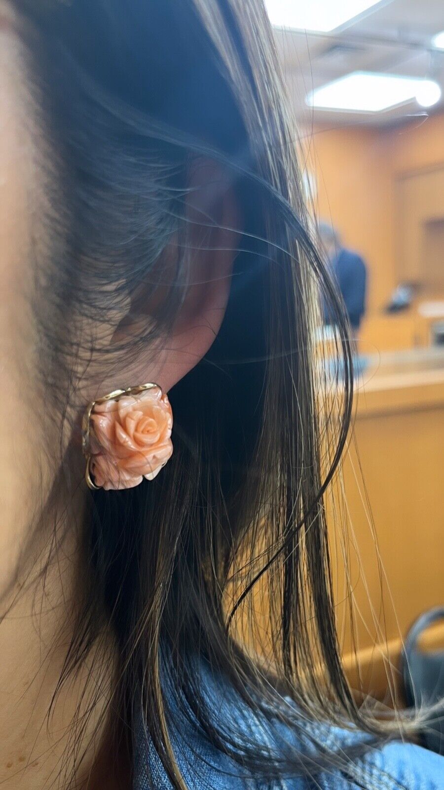 Vintage Carved Coral 14K Yellow Gold Flower Earrings