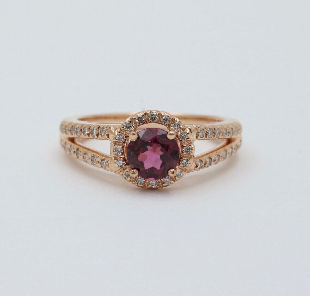 Vintage 14K Rose Gold Rhodolite Garnet Diamond Ring