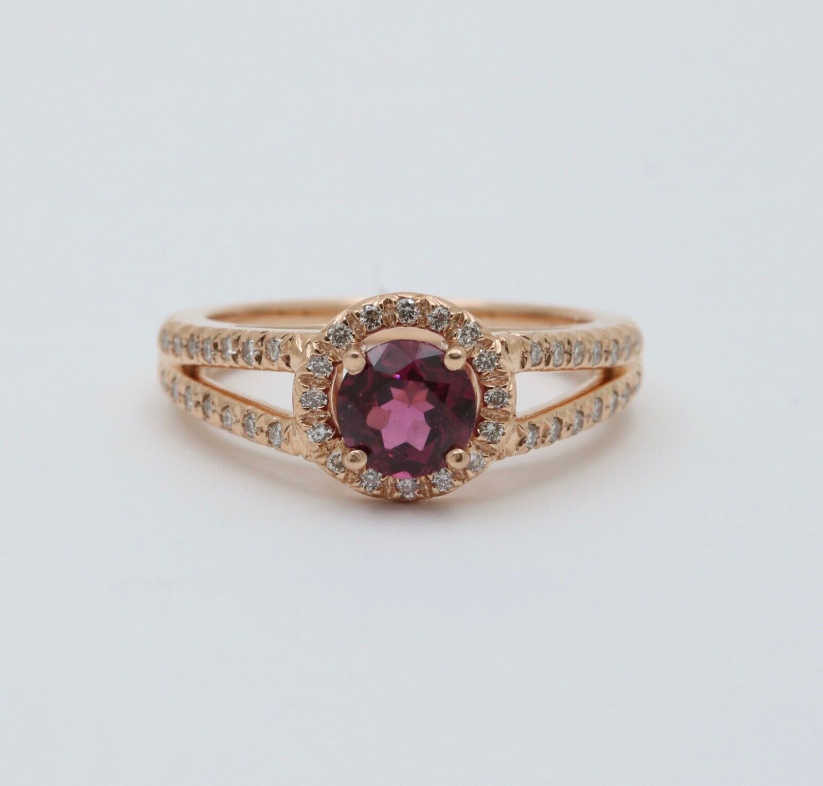 Vintage 14K Rose Gold Rhodolite Garnet Diamond Ring