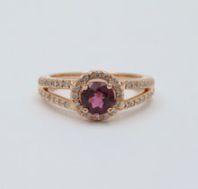 Load image into Gallery viewer, Vintage 14K Rose Gold Rhodolite Garnet Diamond Ring
