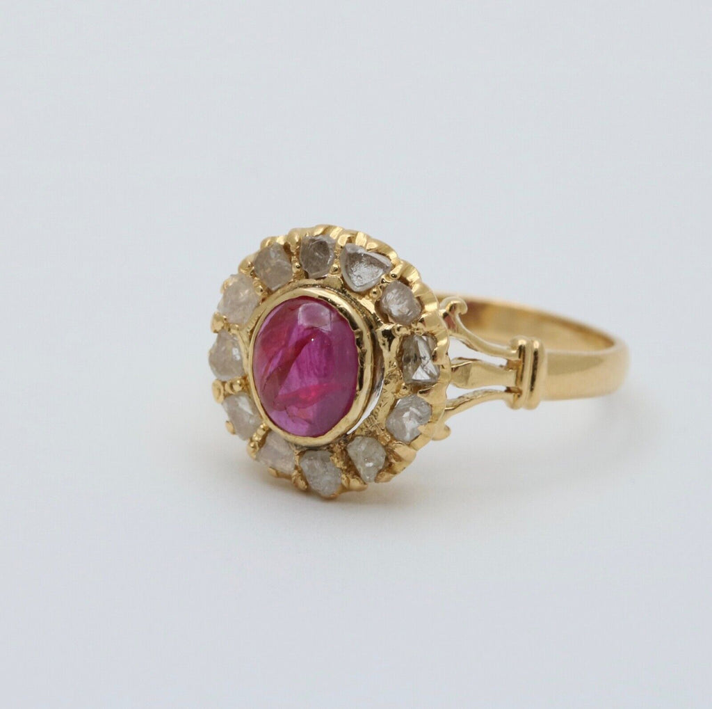 Vintage 22 K Yellow Gold Ruby & Diamond Ring, Engagement Ring.