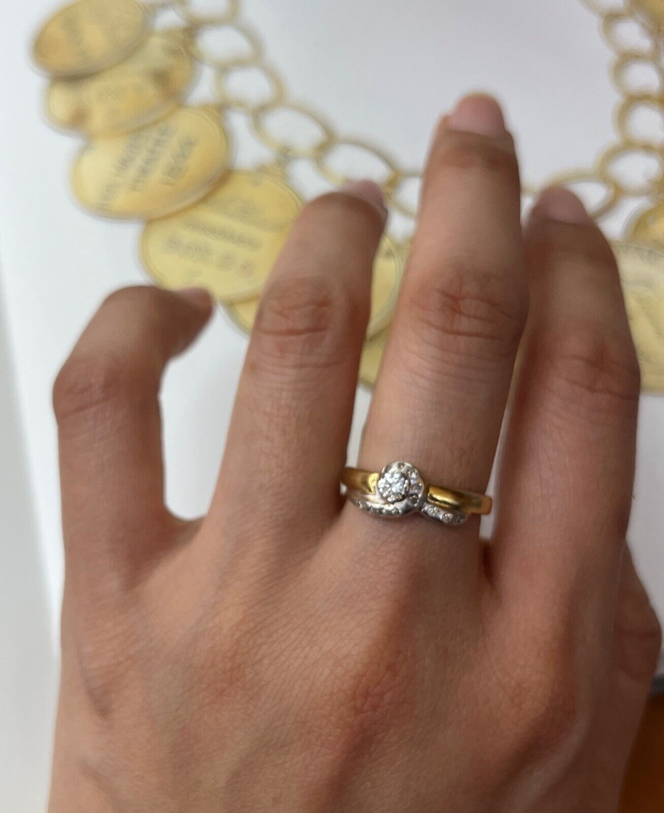Vintage 18K Yellow Gold & Platinum Geometric Diamond Ring