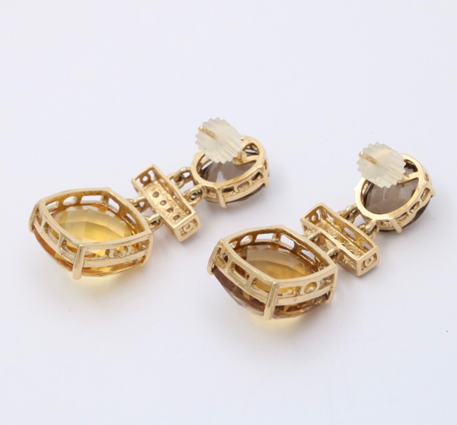 Vintage Citrine Amethyst Diamond 14K Yellow Gold Dangle Earrings