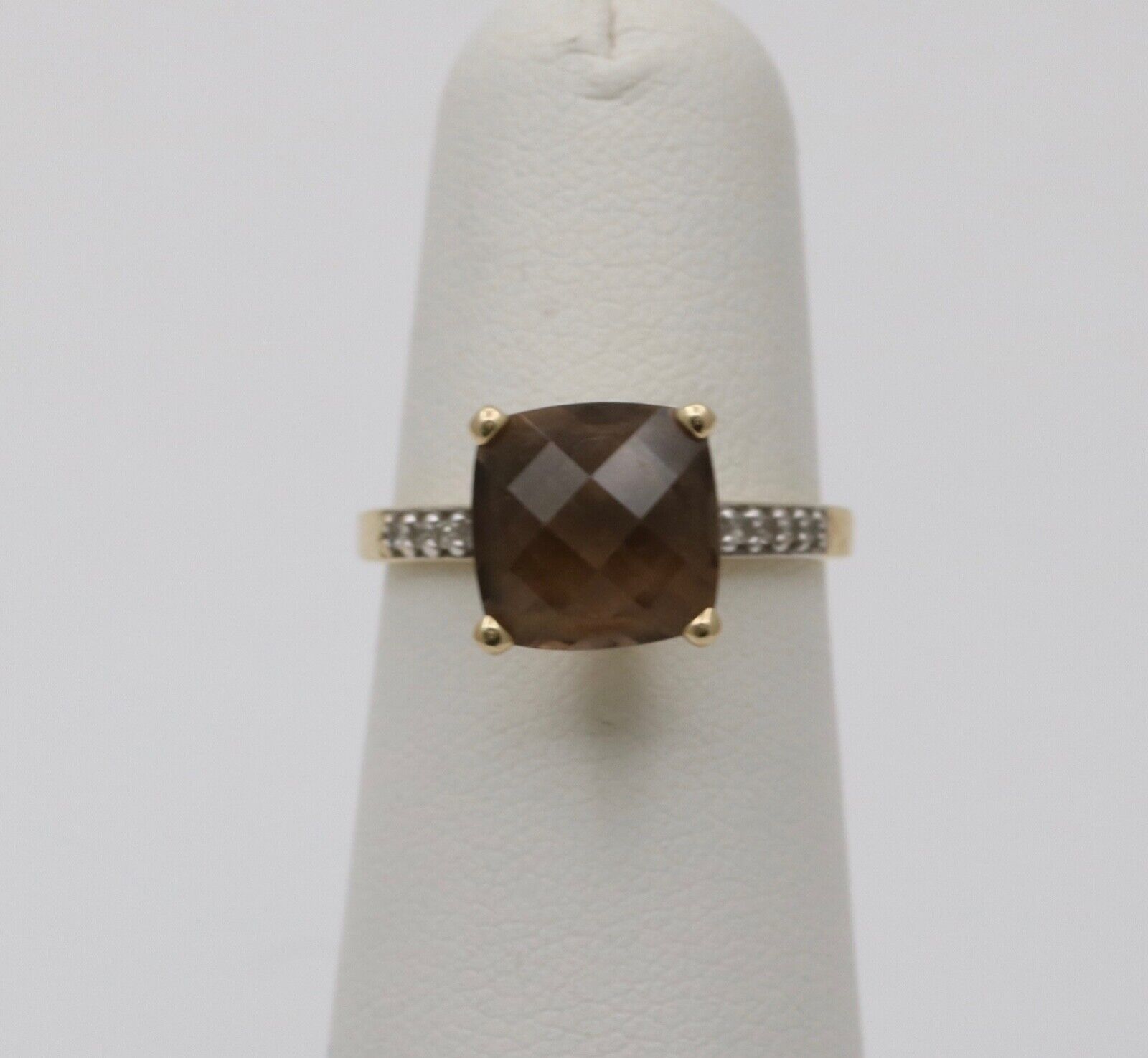 Vintage Smoky Quartz Diamonds 14K Yellow Gold Ring