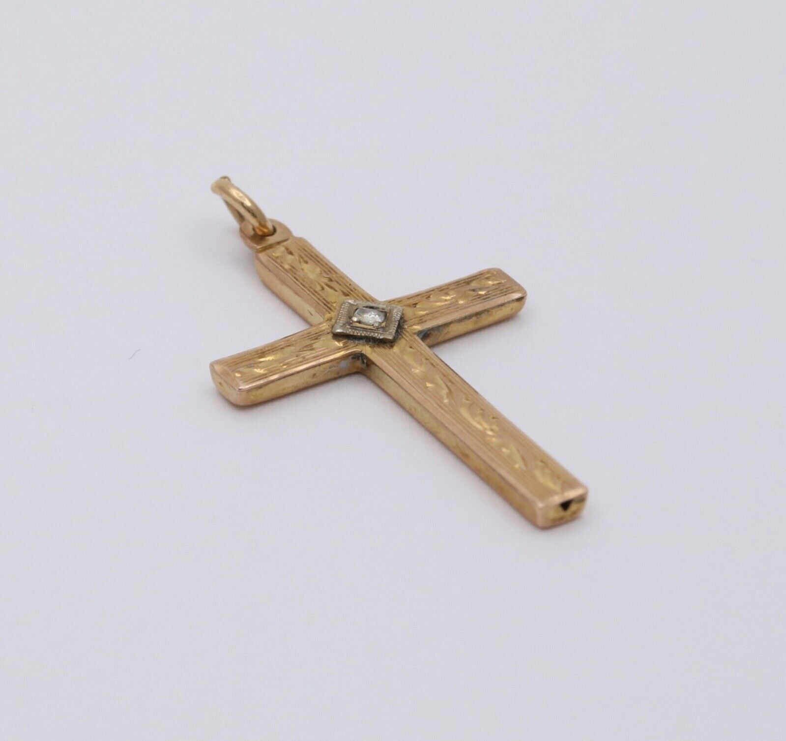 Vintage 10K Yellow & White Gold Cross Diamond Pendant