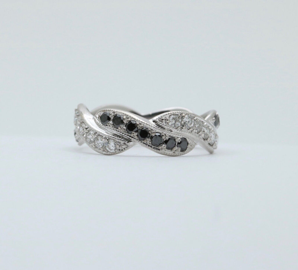 Vintage Diamonds Blue Sapphires 14K White Gold Ring