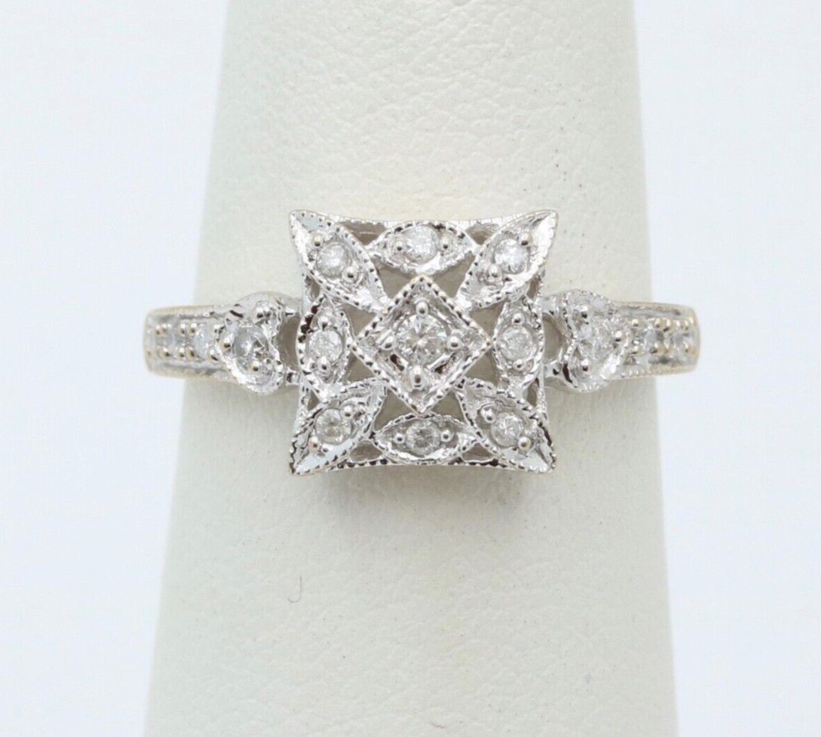 Vintage 14K White Gold Diamond Ring, Engagement Ring