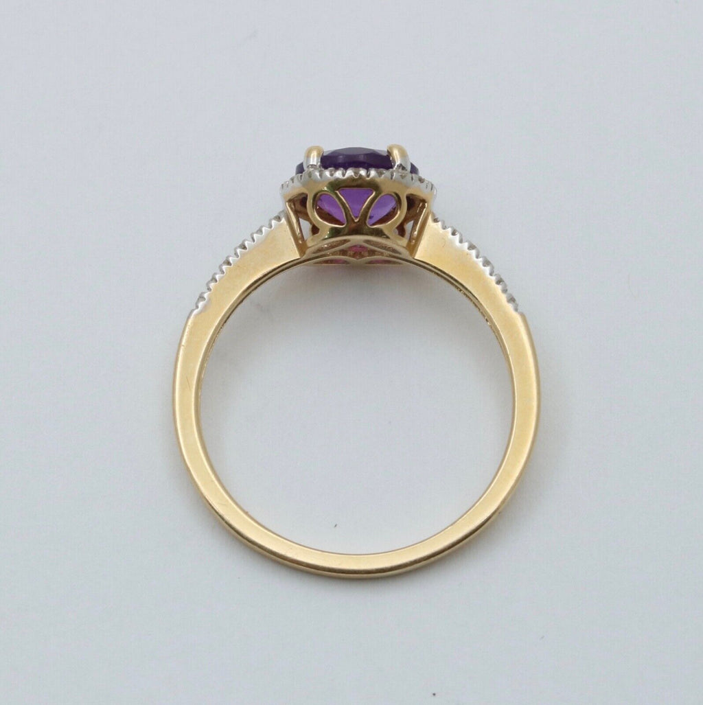 Vintage 14K Yellow Gold Amethyst Diamond Halo Ring