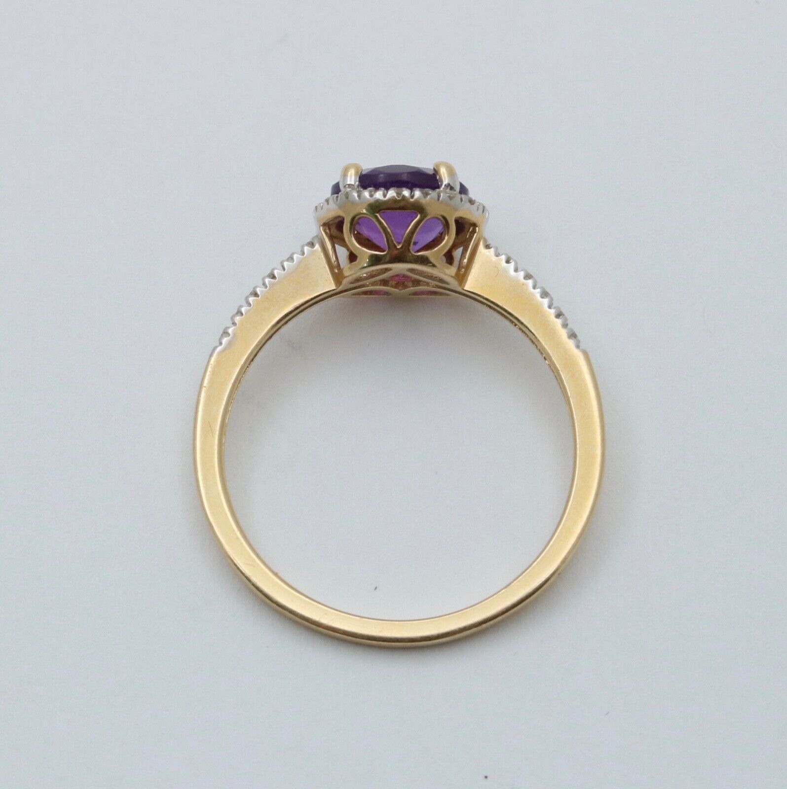 Vintage 14K Yellow Gold Amethyst Diamond Halo Ring
