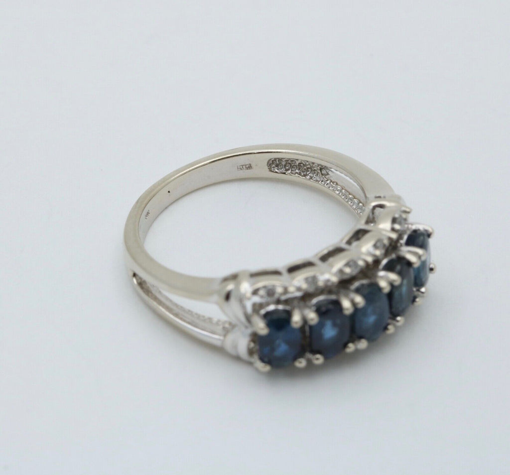 Vintage Sapphires Diamonds 14K WHite Gold Ring