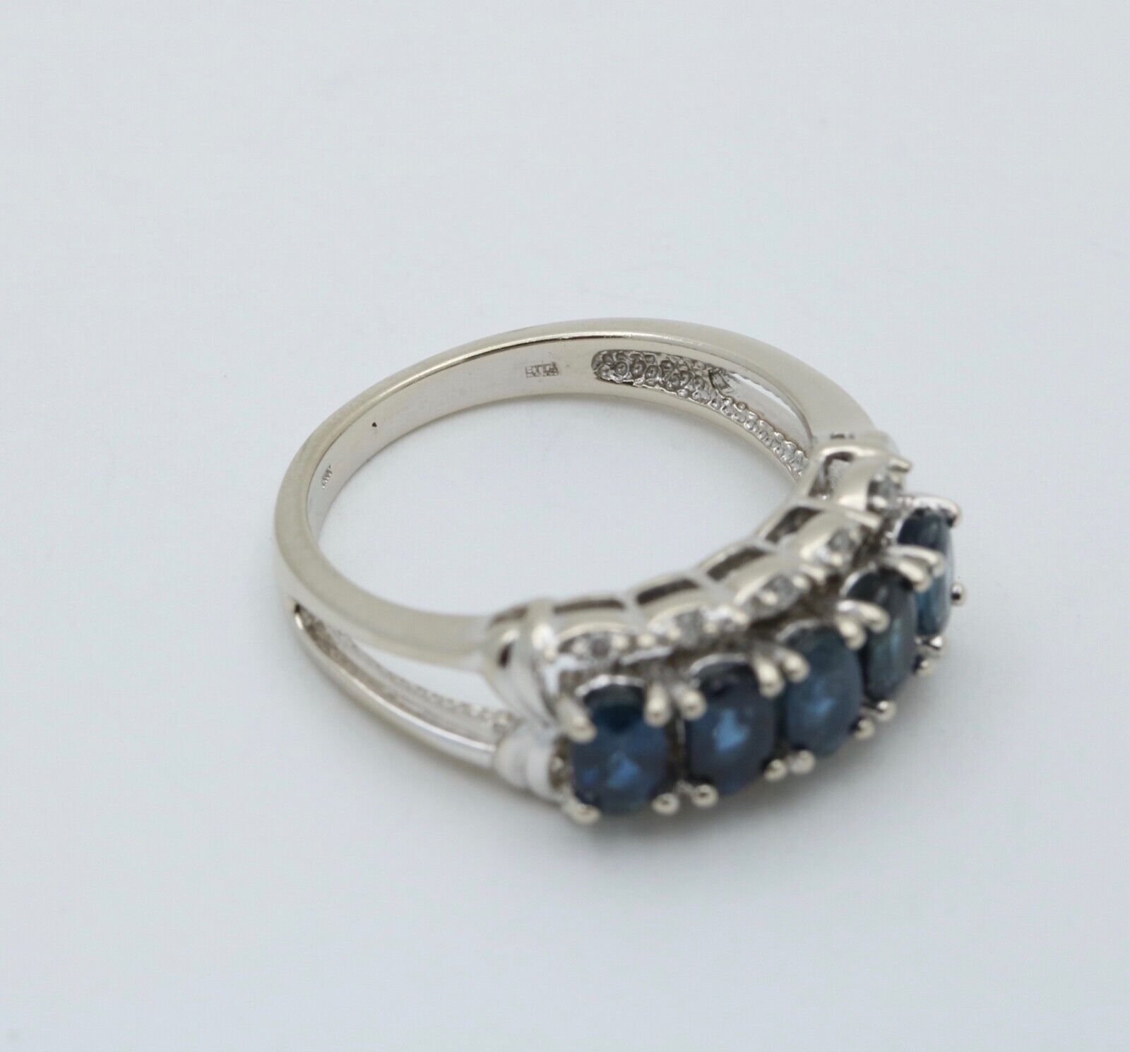 Vintage Sapphires Diamonds 14K WHite Gold Ring