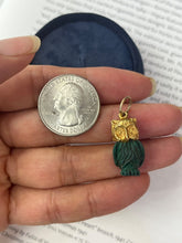 Load image into Gallery viewer, Vintage England 9K Yellow Gold Carved Malachite Owl Charm Pendant
