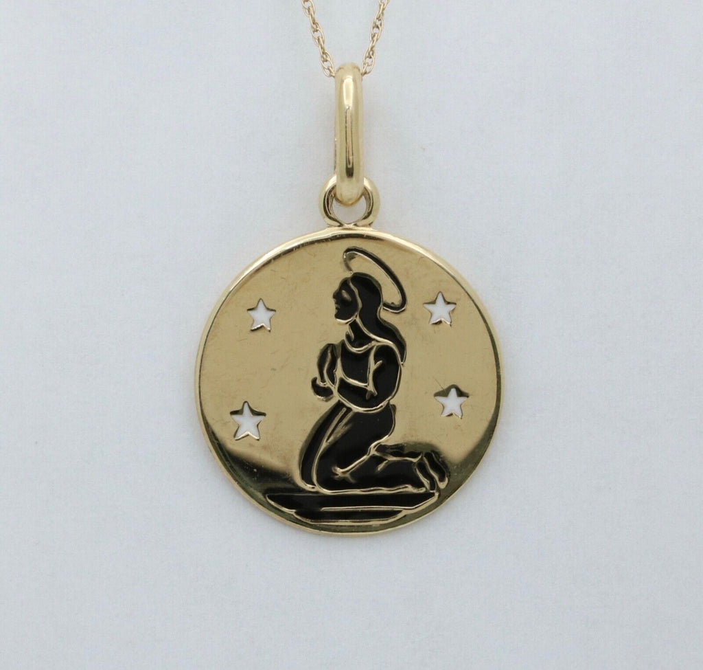 Vintage 14K Yellow Gold Zodiac Virgo Enamel Charm Pendant