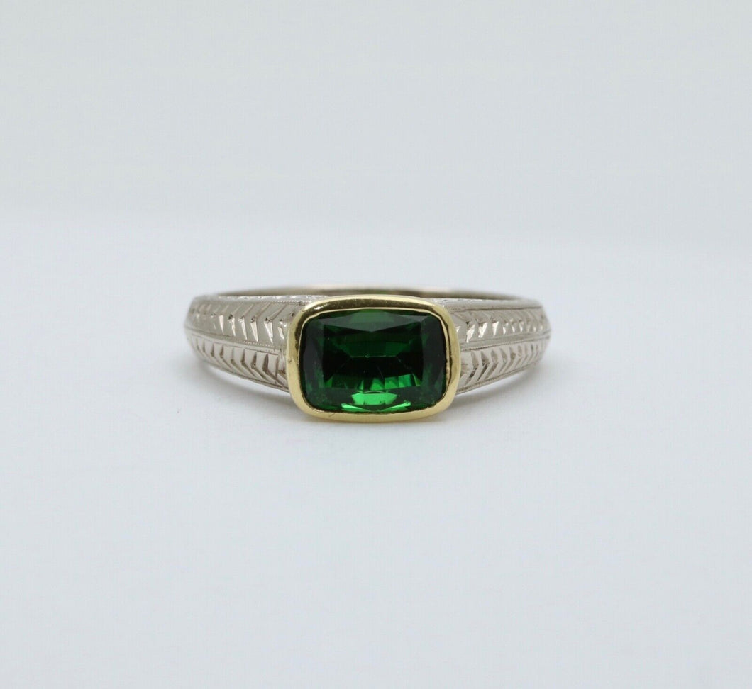 Vintage Tsavorite Garnet 18K White Yellow Gold Ring