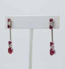 Load image into Gallery viewer, Vintage 14K White Gold Ruby &amp; Diamond Dangling Earrings
