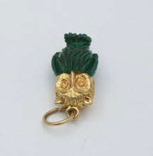 Load image into Gallery viewer, Vintage England 9K Yellow Gold Carved Malachite Owl Charm Pendant
