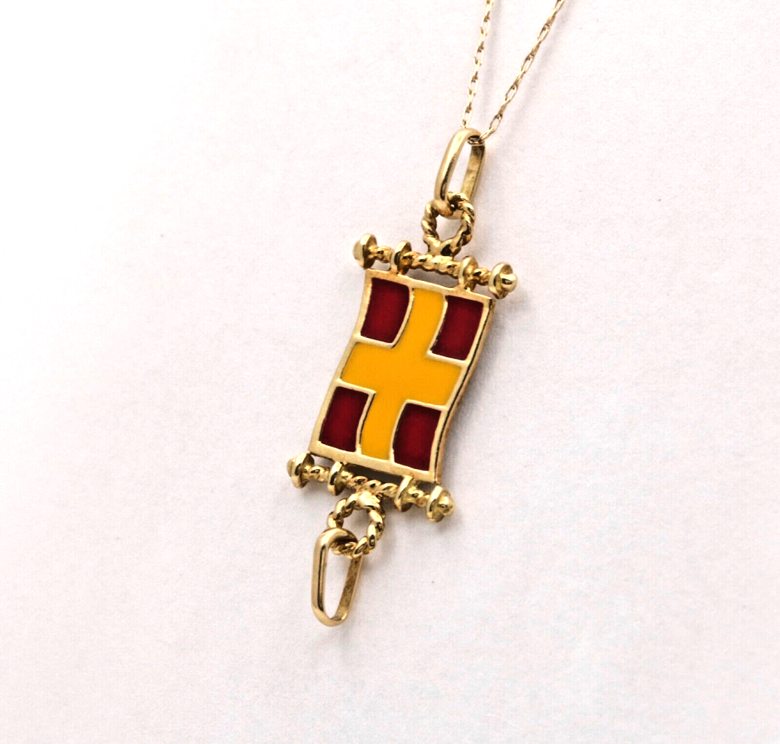 Vintage Nautical Flag 18K Yellow Gold Enamel Pendant Charm