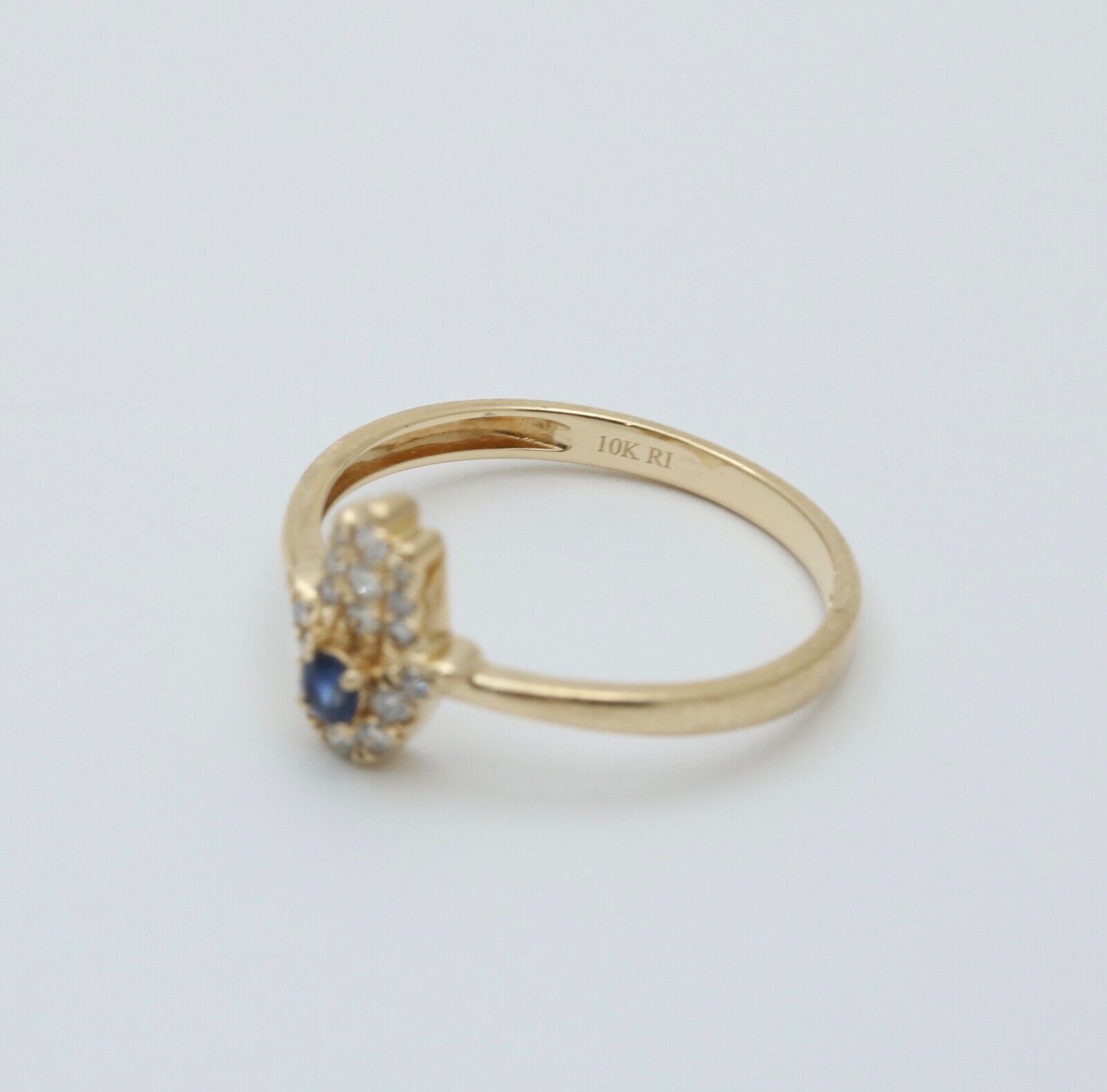 Vintage 10K Yellow Gold Diamond & Sapphire Hamsa Ring