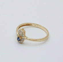 Load image into Gallery viewer, Vintage 10K Yellow Gold Diamond &amp; Sapphire Hamsa Ring
