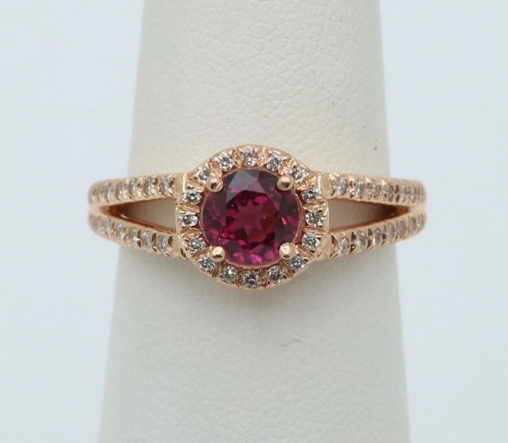 Vintage 14K Rose Gold Rhodolite Garnet Diamond Ring