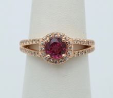 Load image into Gallery viewer, Vintage 14K Rose Gold Rhodolite Garnet Diamond Ring
