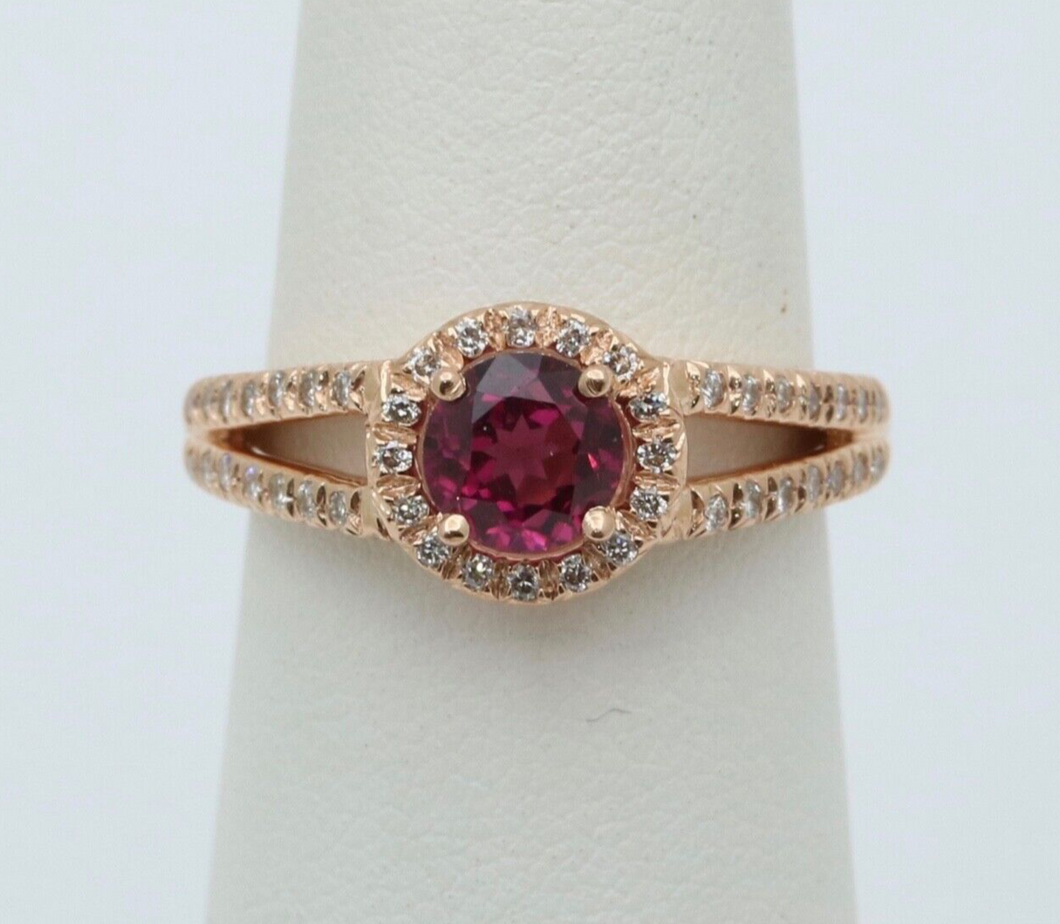 Vintage 14K Rose Gold Rhodolite Garnet Diamond Ring