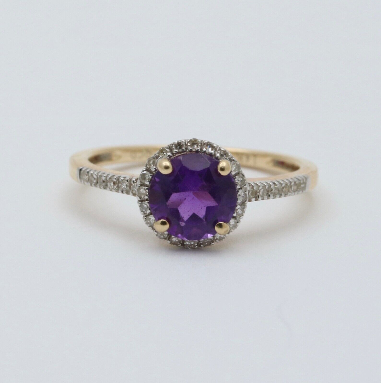 Vintage 14K Yellow Gold Amethyst Diamond Halo Ring