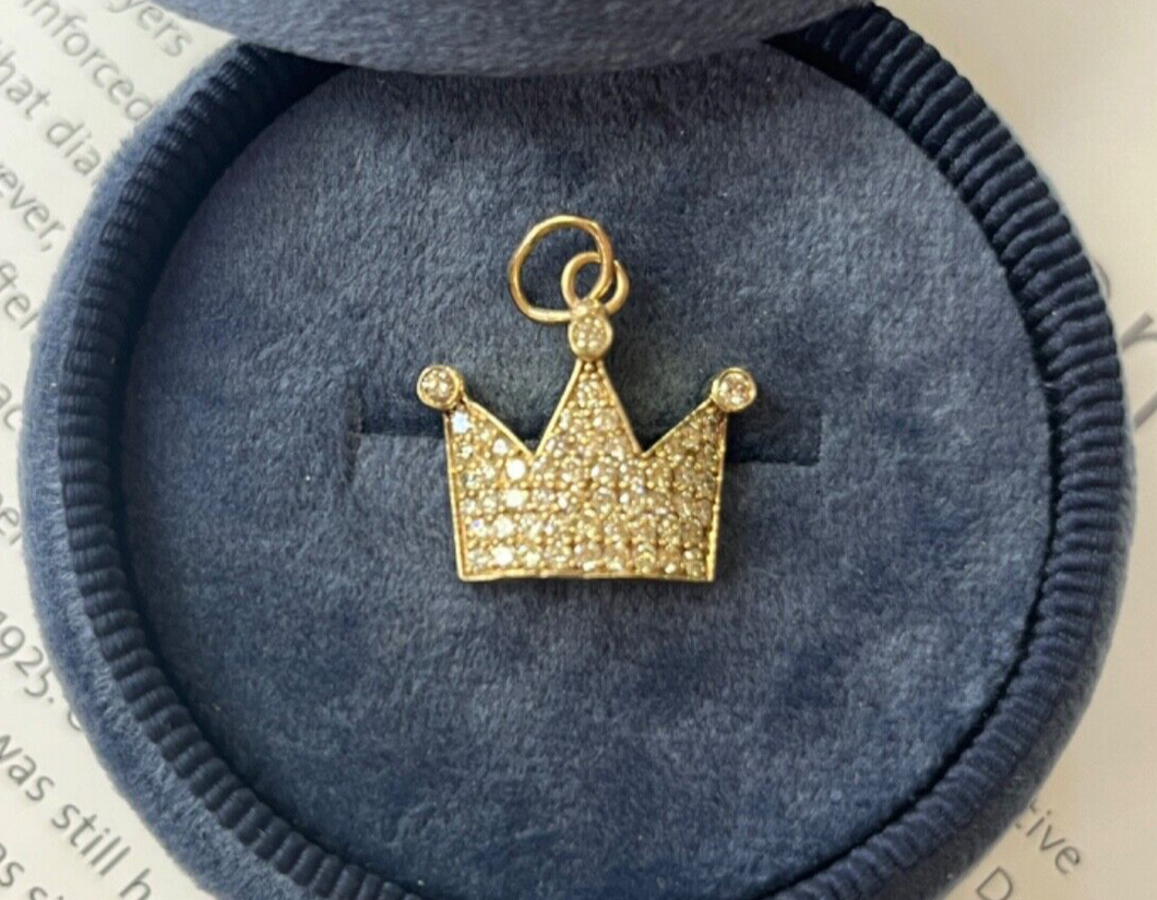 Vintage 10K Yellow Gold Diamond Crown Pendant