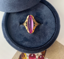 Load image into Gallery viewer, Vintage Russian 14K Yellow Gold Marquise Pink Paste Ring,
