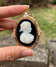 Load image into Gallery viewer, Victorian 14K Rose Gold Black Onyx Cameo Pendant Brooch
