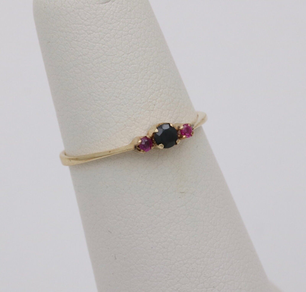 Vintage Blue Sapphire Ruby 14K Yellow Gold Ring