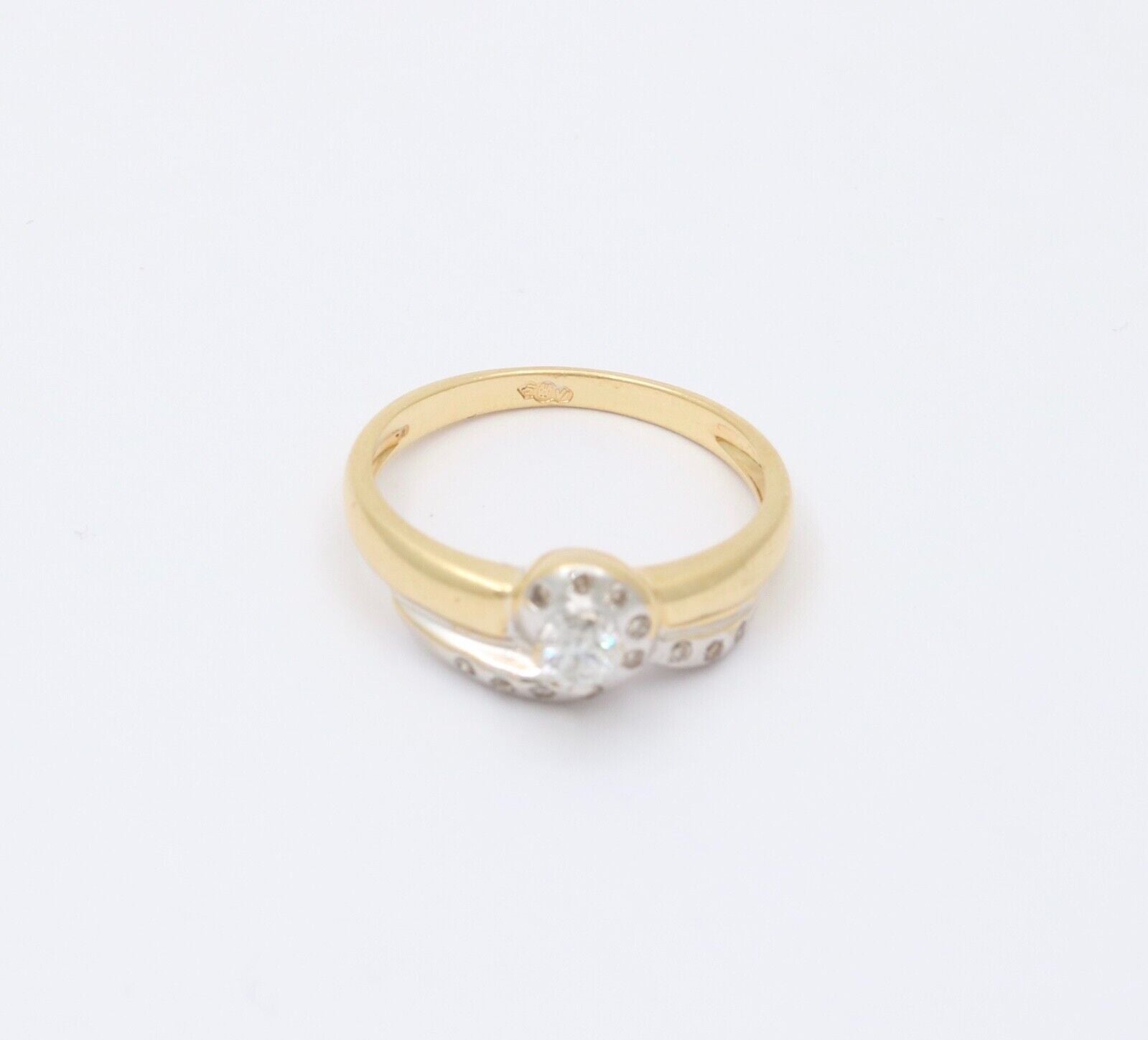 Vintage 18K Yellow Gold & Platinum Geometric Diamond Ring