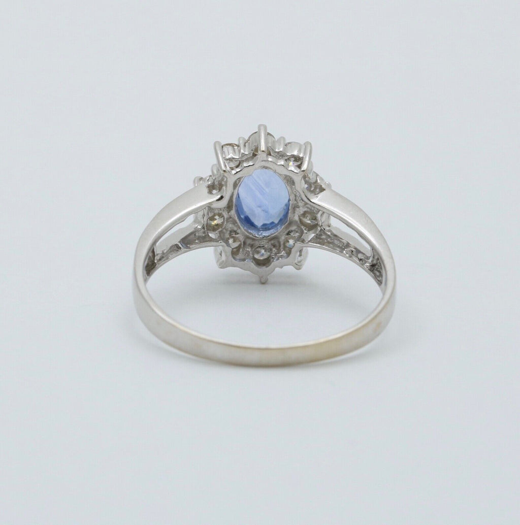 Vintage Sapphire Diamonds 18K White Gold Ring