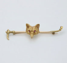 Load image into Gallery viewer, Vintage 14K Yellow Gold Fox Head &amp; Whip Bar Pin
