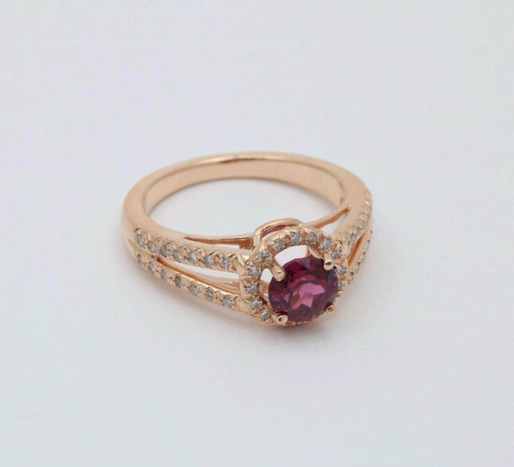 Vintage 14K Rose Gold Rhodolite Garnet Diamond Ring