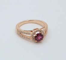 Load image into Gallery viewer, Vintage 14K Rose Gold Rhodolite Garnet Diamond Ring
