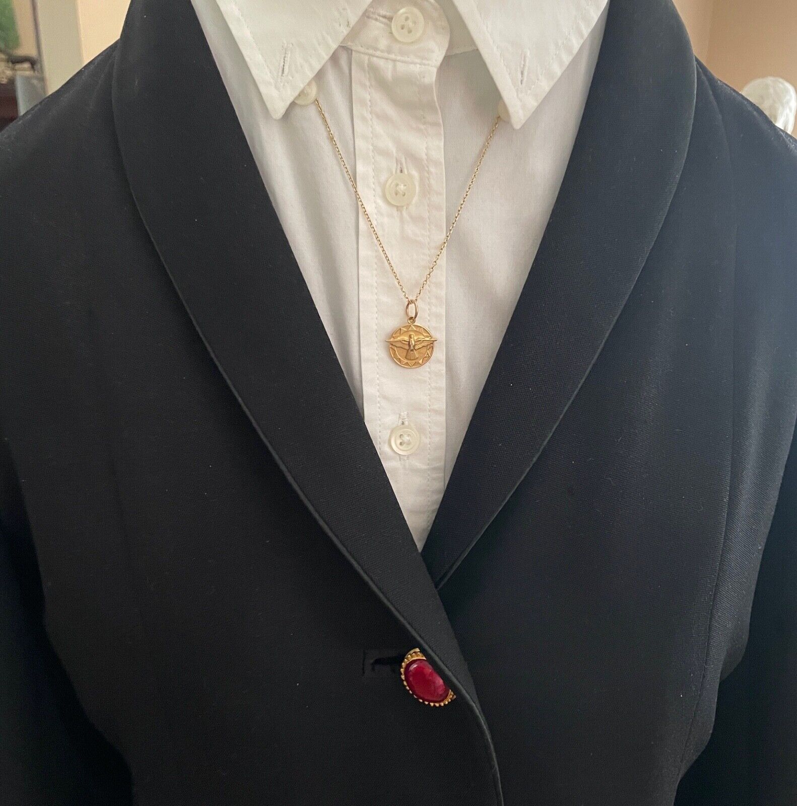 Vintage 14K Gold Holy Spirit Medallion Pendant