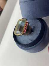 Load image into Gallery viewer, Vintage Retro 14K Yellow Gold Large Aquamarine &amp; Ruby Ring
