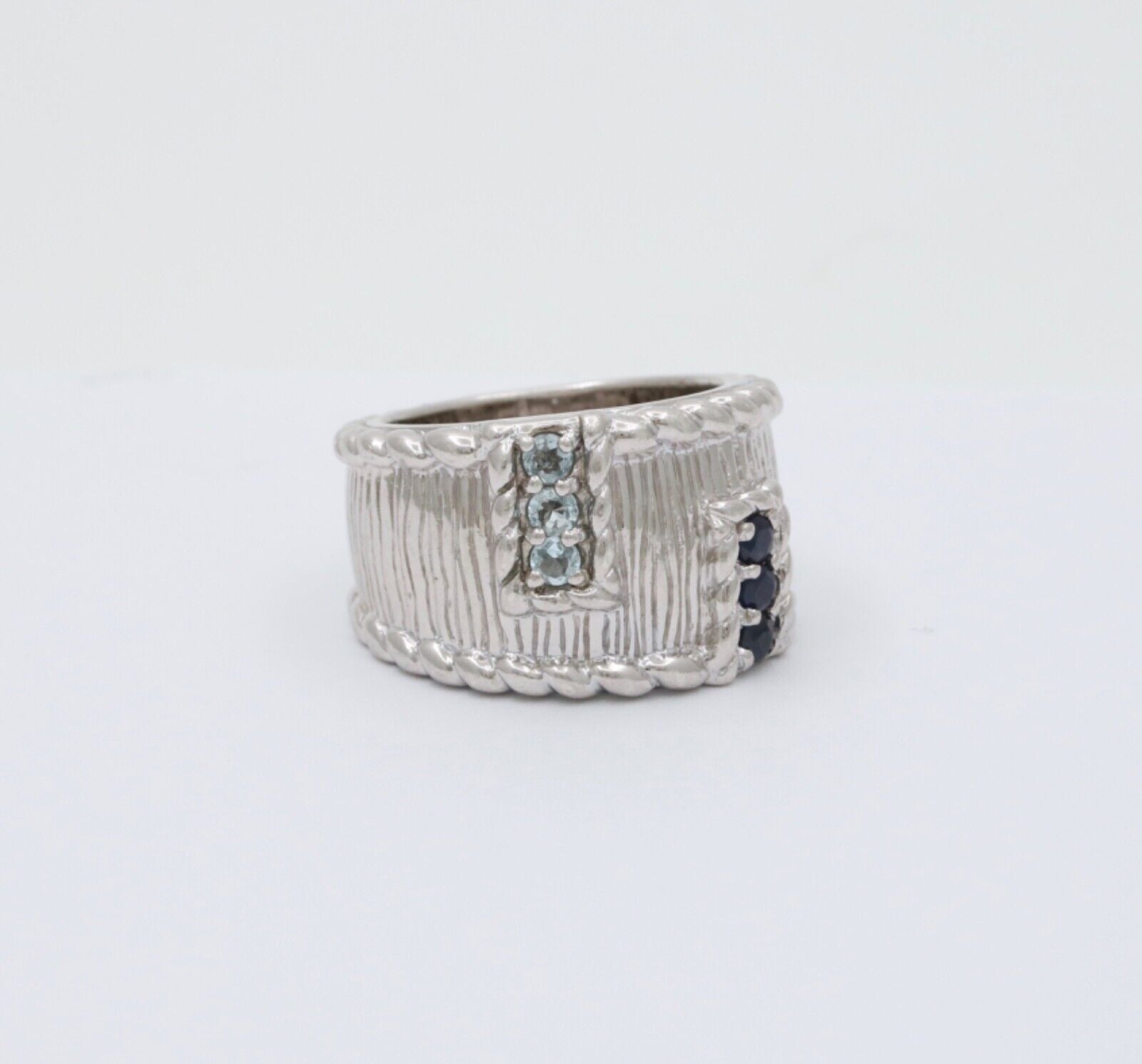 Judith Ripka 925 Sterling Silver Synthetic Stones Wide Band Ring
