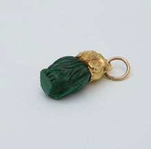 Load image into Gallery viewer, Vintage England 9K Yellow Gold Carved Malachite Owl Charm Pendant
