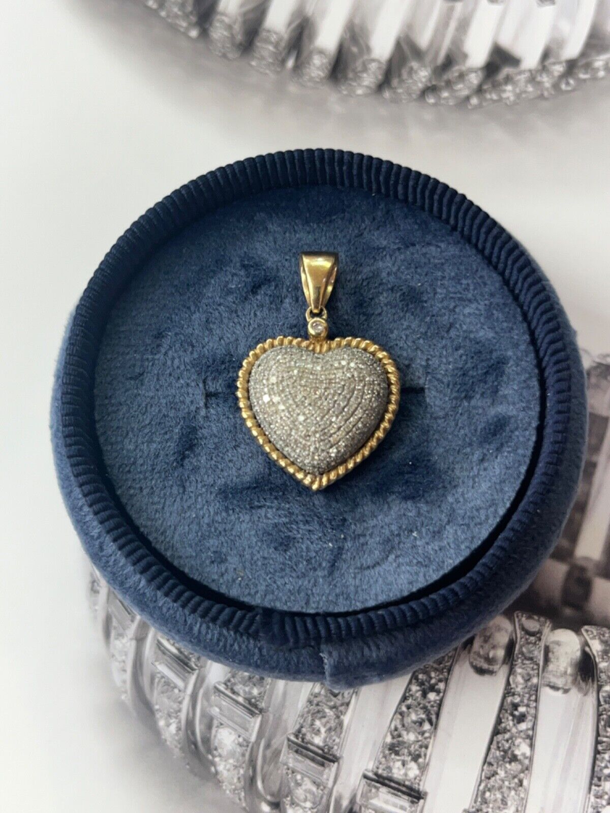 Vintage 10K Yellow & White Gold Diamond Heart Charm
