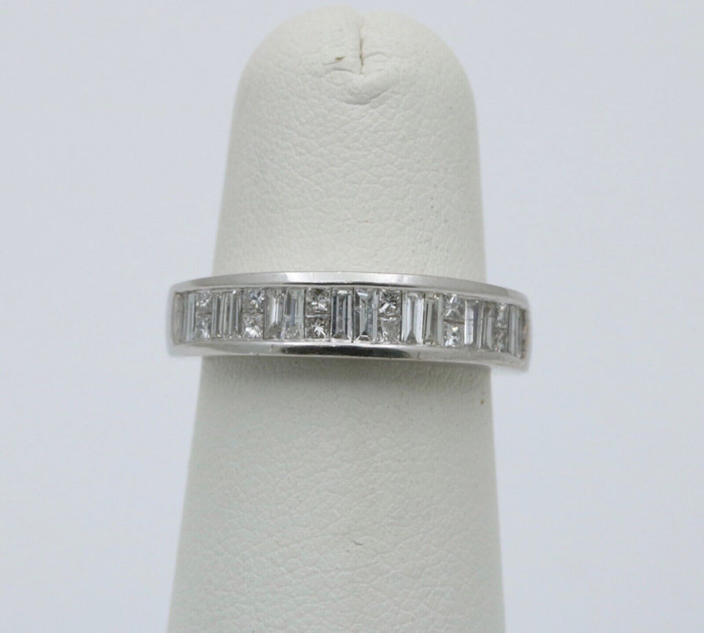 Vintage Baguette Table Cut Diamonds 14K White Gold Band Ring