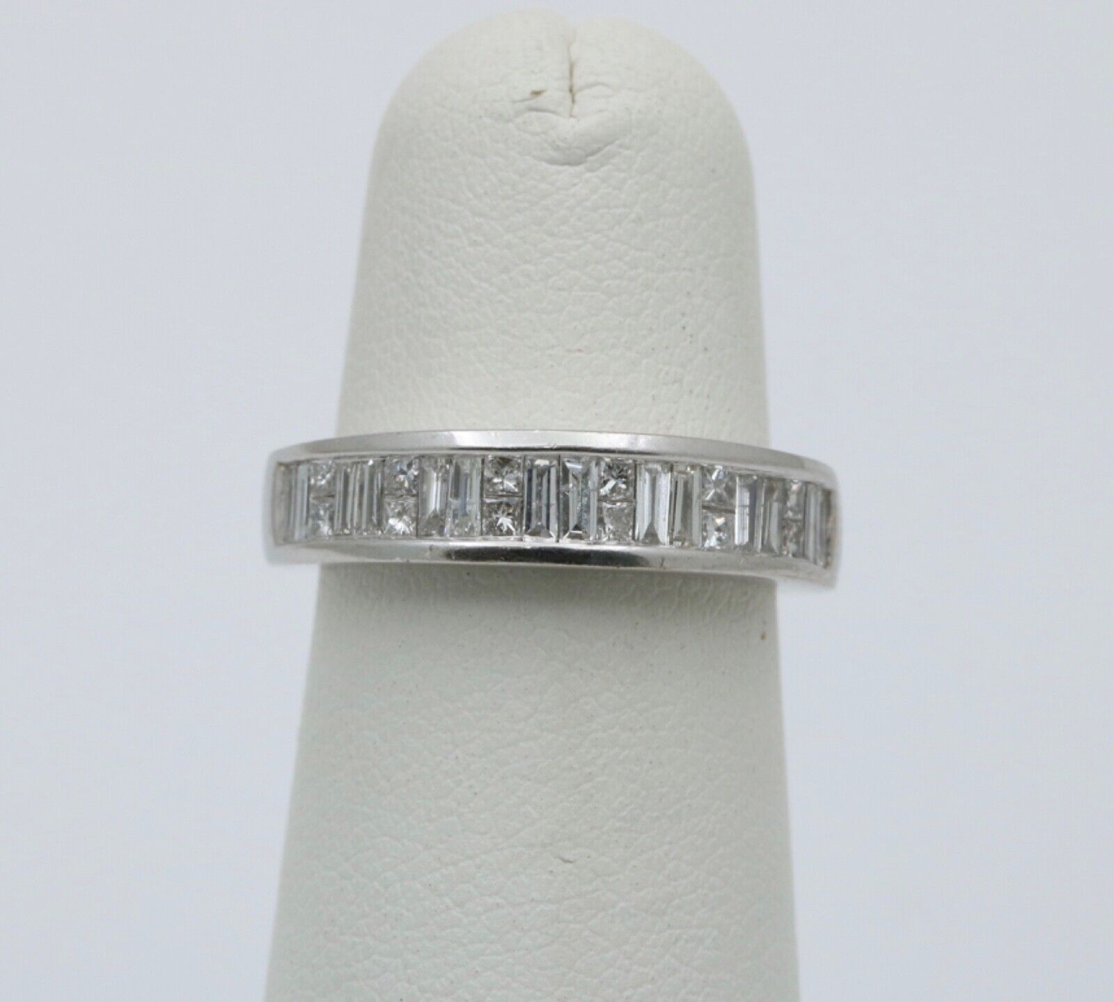 Vintage Baguette Table Cut Diamonds 14K White Gold Band Ring