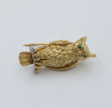 Load image into Gallery viewer, Tiffany &amp; Co 18K Yellow Gold Diamond &amp; Emerald Owl Brooch
