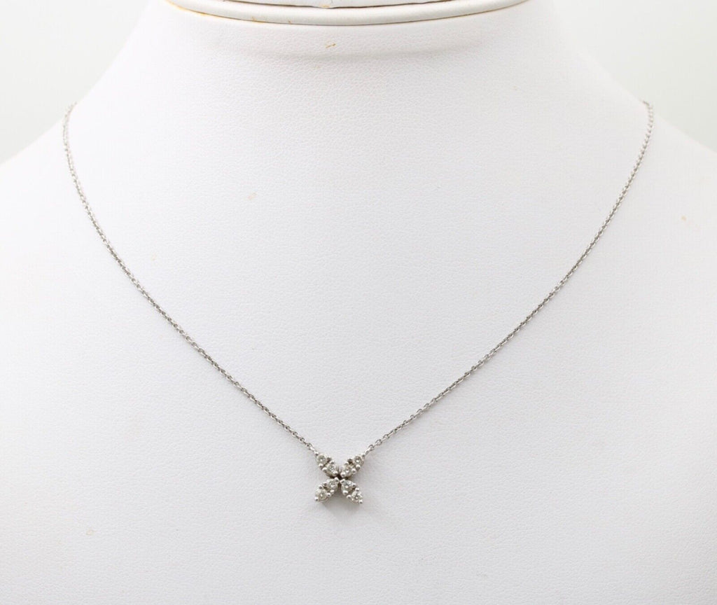 Vintage Diamonds 14K White Gold Italian Clover Pendant Chain