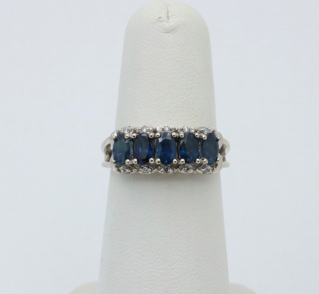 Vintage Sapphires Diamonds 14K WHite Gold Ring