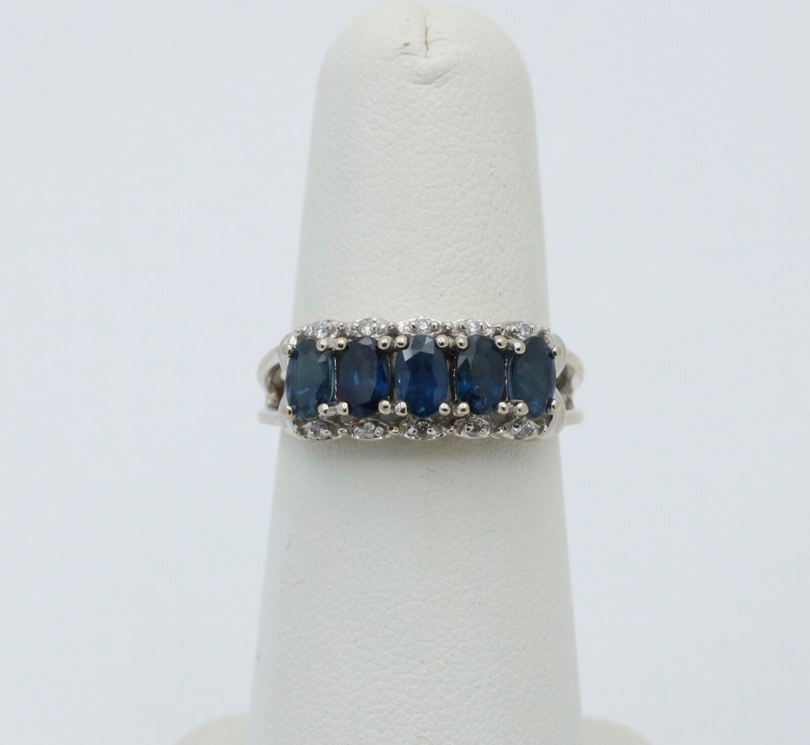 Vintage Sapphires Diamonds 14K WHite Gold Ring