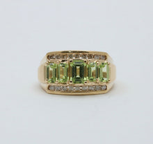 Load image into Gallery viewer, Vintage 14K Yellow Gold Peridot &amp; DIamond Ring, Statement Ring
