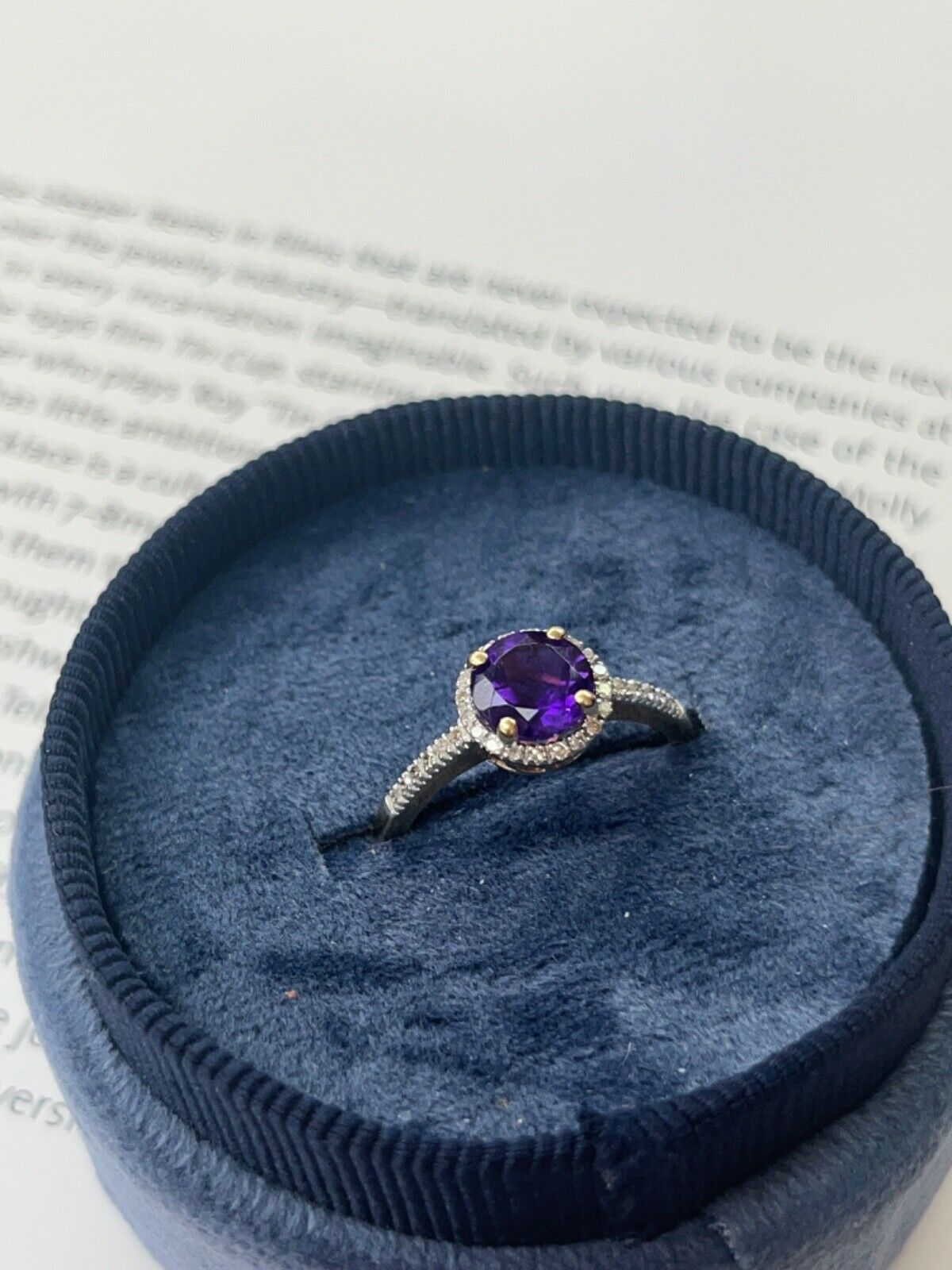 Vintage 14K Yellow Gold Amethyst Diamond Halo Ring