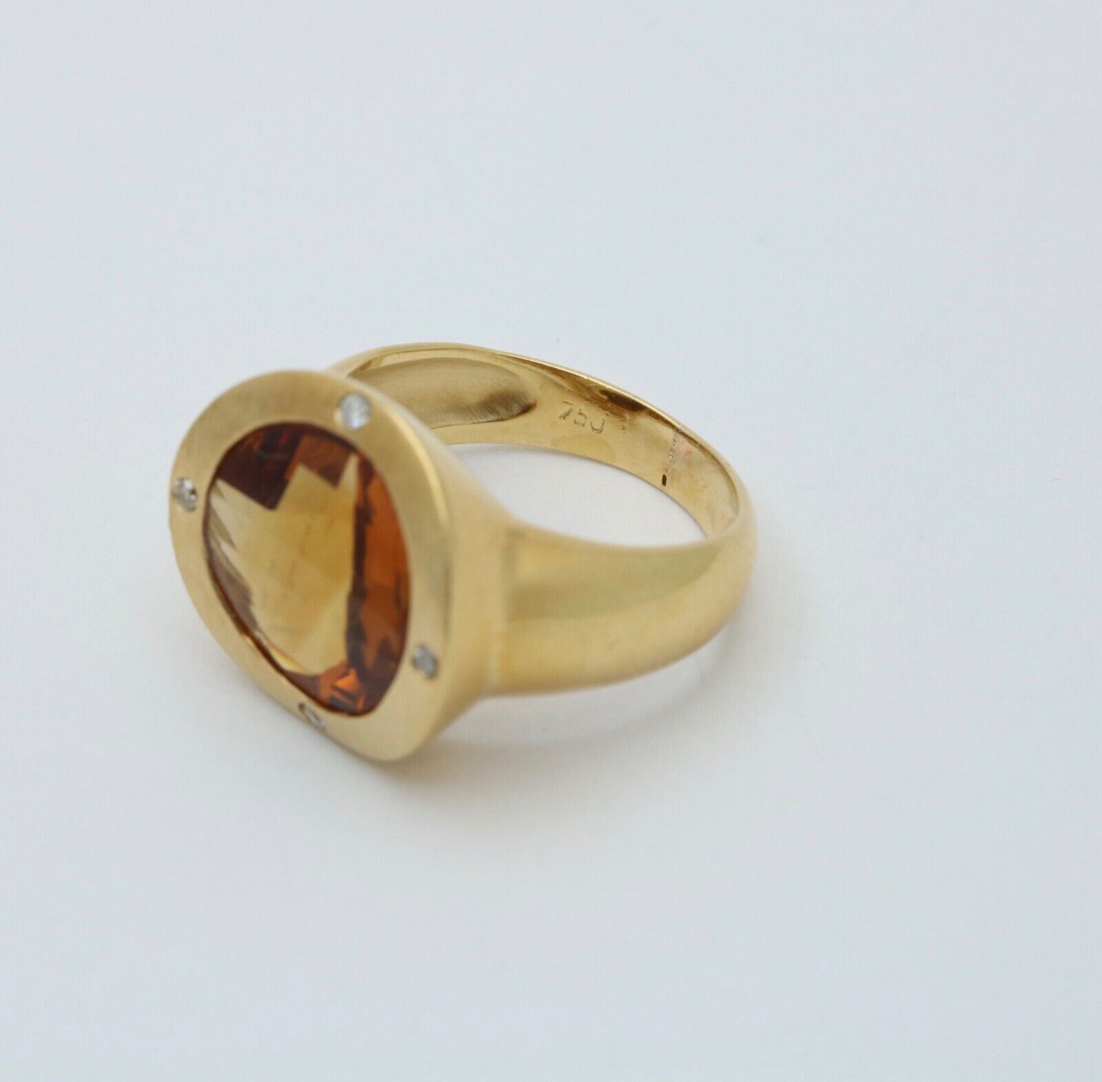 Vintage Unisex Citrine Diamonds 18K Yellow Gold Ring